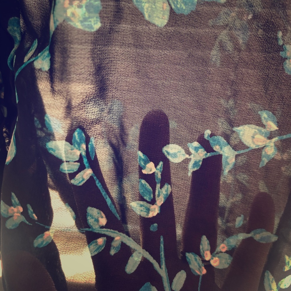 Navy pleated floral translucent blouse